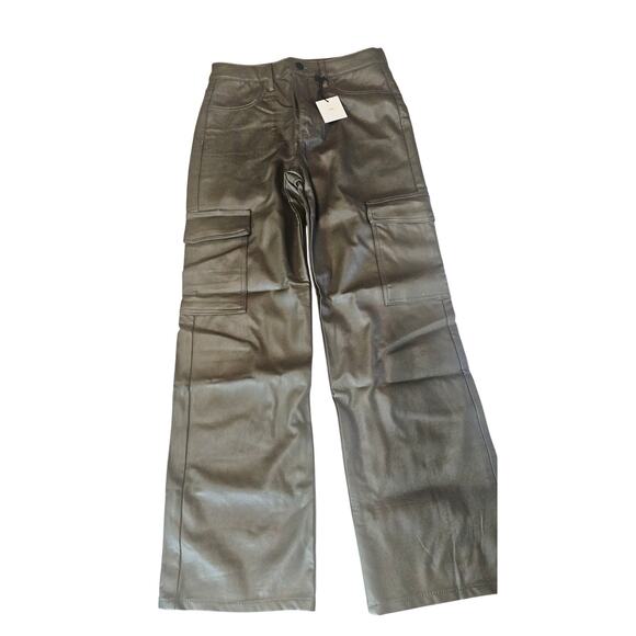 NEW Tgla Faux Leather tgla Olive Green Vegan Leather Cargo Pant Junior 9/29 2659 - Picture 1 of 11
